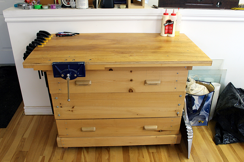 Secondary woodworking workbench area